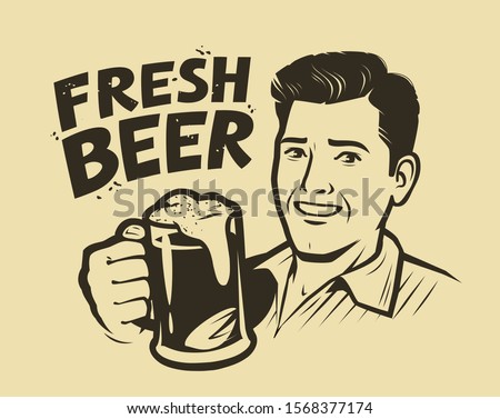 Man with a beer. Vintage sketch vector illustration