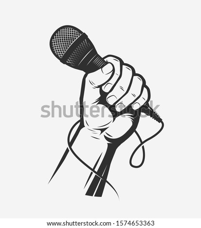 Microphone in hand. Song, karaoke vector illustration