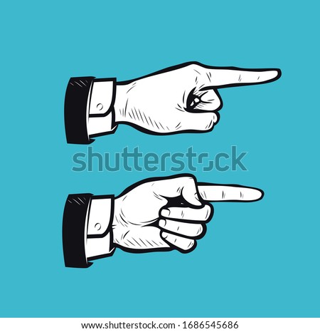 Hand pointing finger sign. Business vintage vector illustration