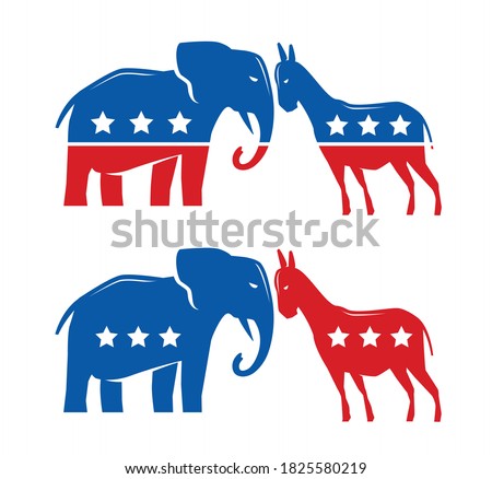 Democratic and Republican political symbols. Election, voting, political debate
