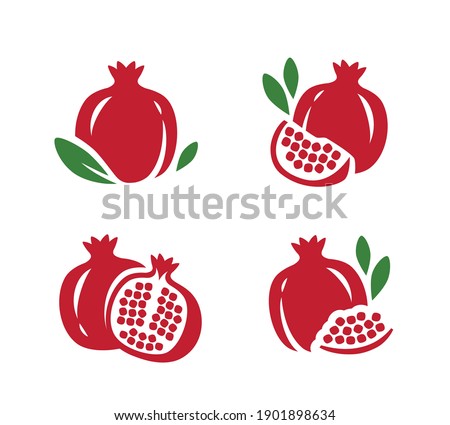 Pomegranate, seeds garnet icons set. Fruit symbol vector