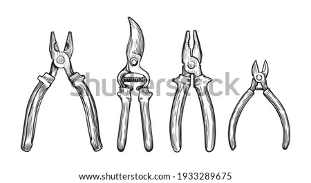 Set of hand drawn tools. Repair concept sketch vector illustration Photo stock © 