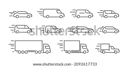 Transport icons set in linear style. Car, truck, delivery symbol vector