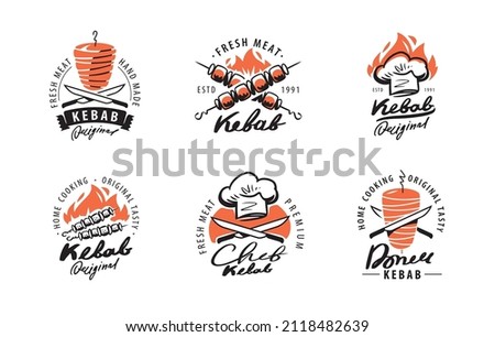 Set of Kebab, BBQ labels. Design elements for logo, badge, emblem, restaurant menu, flyer