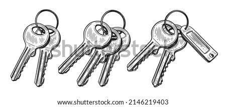 Keys on ring. Vector illustration hand drawn in sketch style