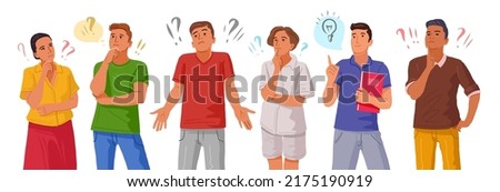 People thinking or making decision set vector. Smart men and women think or solve problem in flat cartoon style