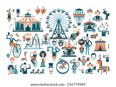 Circus. Colored icons on white background