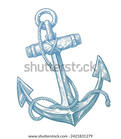 Ship anchor and rope. Hand drawn sketch vintage vector illustration