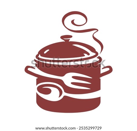 Cooking saucepan with steam logo design. Food concept. Emblem symbol culinary