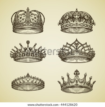 Hand-drawn vintage imperial crown in retro style. King, Emperor, dynasty, throne, luxury symbol. Vector illustration