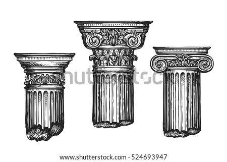 Hand drawn set architectural classical orders. Sketch vector illustration