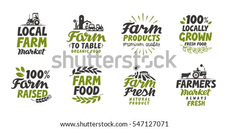 Farm icons set. natural, organic food. Symbol vector illustration