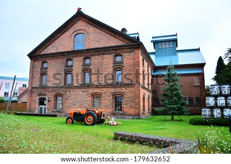 SAPPORO, HOKKAIDO - 14 OCT 2013 : Sapporo Museum, the only one museum of beer. Inside, visitors will have a chance to learn how the beer came from since it was introduced in Japan with German