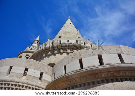 BUDAPEST, HUNGARY - 27 May 2015 : The Fisherman's Bastion, one of the famous destinations in Hungary. It is located in the area of Hungary Castle which also near the Matthias Church.
