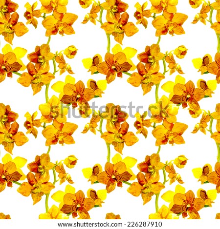 Tropical orchid flowers - exotic floral pattern. Repeating background. Water colour.