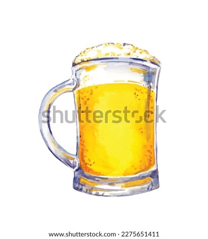 Mug of beer with foam. Watercolor vector drink