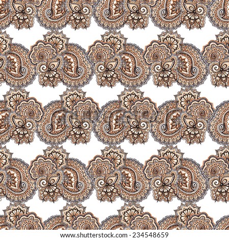 Ethnic ornate seamless pattern. Filigree background (india) with indian ornament