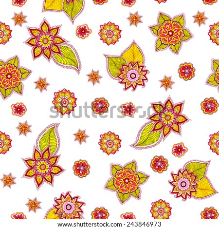 Decorative ornate flowers in indian style. Repeating pattern.