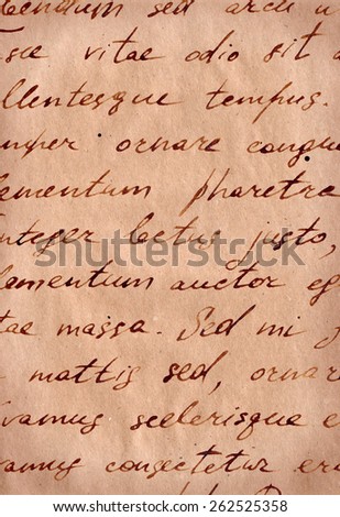 Hand writing note - text Lorem ipsum on vintage old paper.