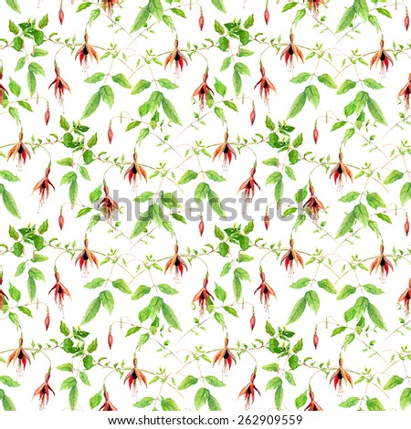 Fuchsia flowers. Seamless floral pattern. Watercolor