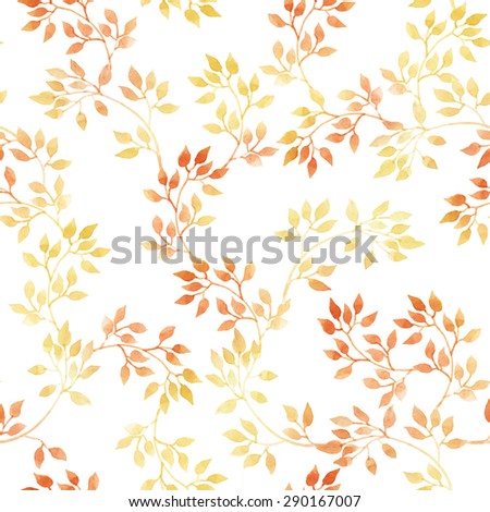 Golden leaves. Watercolour autumn seamless pattern in cute design