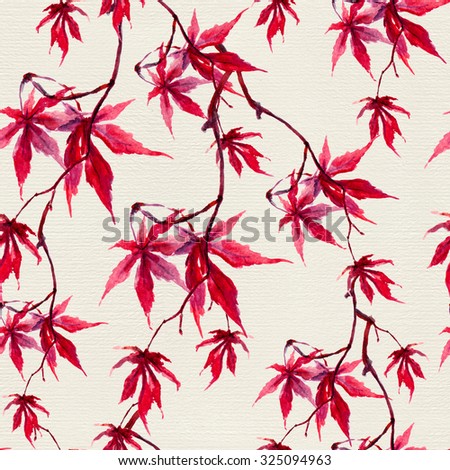 Autumn chinese red maple leaves. Seamless vintage pattern for fashion design. Watercolor