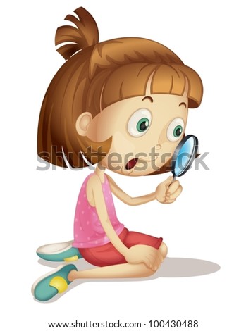 Illustration Of A Young Girl Using A Magnifying Glass - 100430488 ...