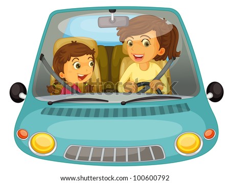 Illustration Of Mother And Daughter Driving - Eps Vector Format Also ...