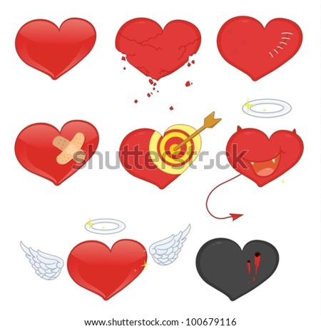 Illustrated set of heart objects