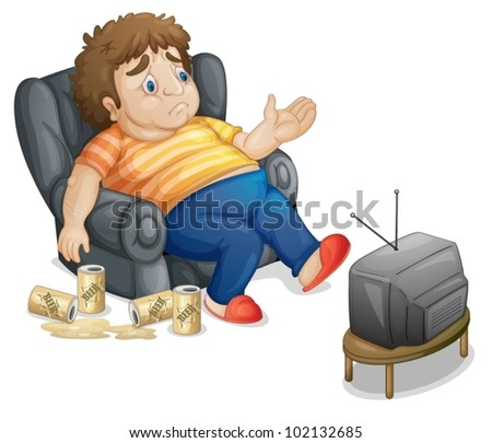 Fat And Unhealthy Man Watching Tv Stock Vector Illustration 102132685 ...