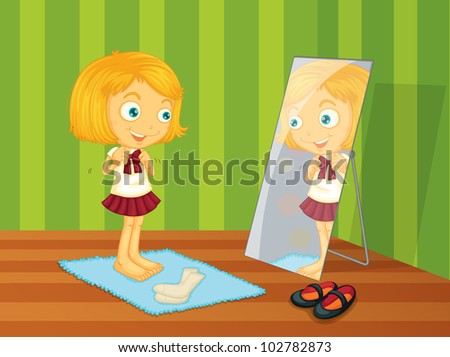 Illustration Of Girl Looking Into Mirror - Eps Vector Format Also ...