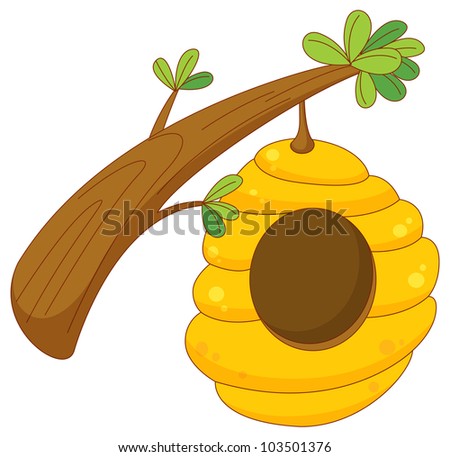 Cartoon Of A Beehive Hanging From A Branch - Eps Vector Format Also ...