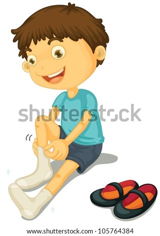 Illustration Of A Boy Putting On Shoes - 105764384 : Shutterstock