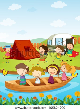 Illustration of kids camping
