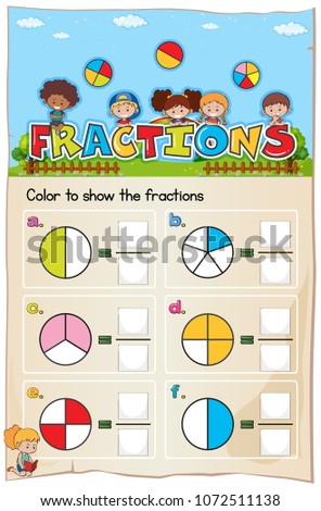 Mathematics Worksheet Fractions Chapter with Picture illustration