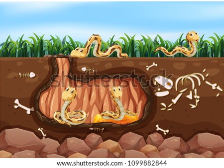 A Snake Family Living Underground illustration