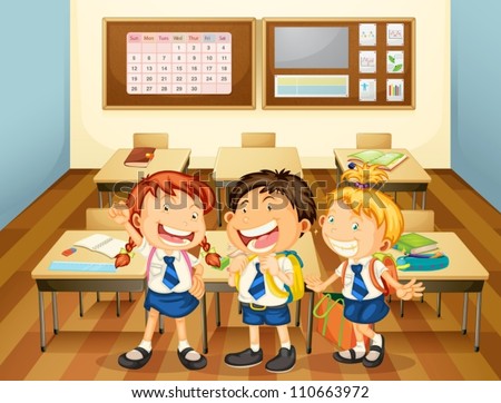 illustration of kids in classroom in the school