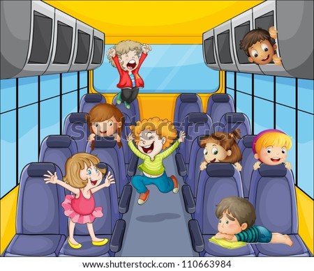 illustration of a happy kids in the bus