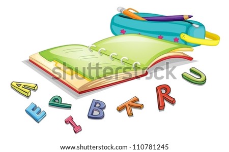 illustration of alphabets and book on a white background