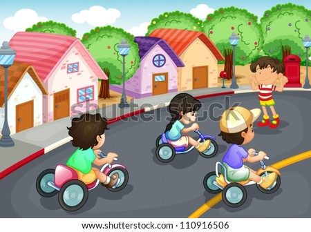 illustration of a kids playing on the road
