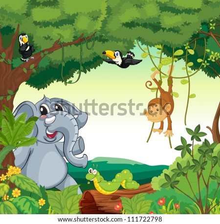 Illustration of a forest scene with different animals