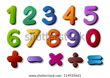 illustration of numbers and maths symbols on white background
