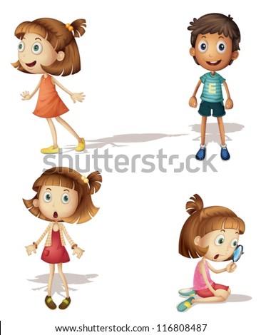 illustration of four kids on a white background