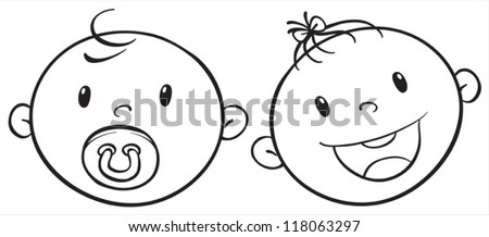 illustration of two baby faces on a white background