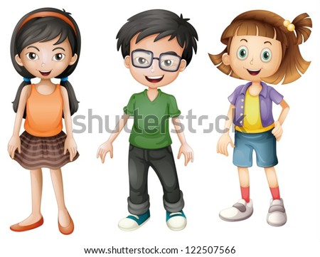Illustration of a boy and girls on a white background