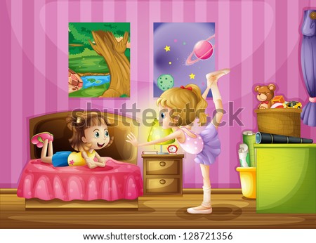 Girls dancing in a bedroom