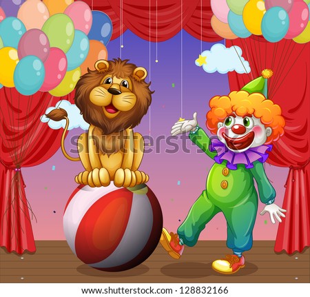 Illustration of a lion and a clown at the circus