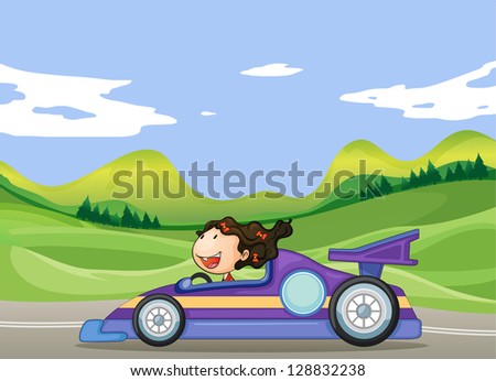 Illustration Of A Young Girl Driving A Car - 128832238 : Shutterstock