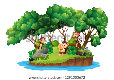 Monkey on isolated island illustration