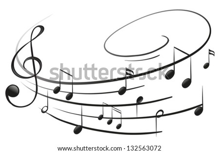 Illustration of the musical notes with the G-clef on a white background
